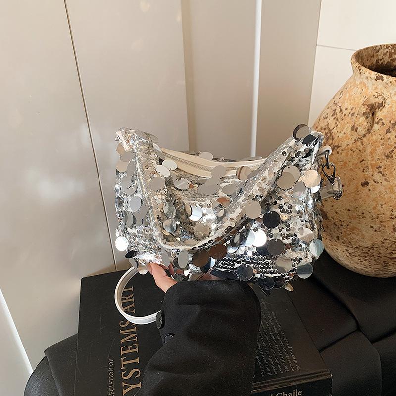 

Новый модный нишевый дизайн, сумка-подушка с пайетками, портативная на плечо, трендовая женская сумка серебряный