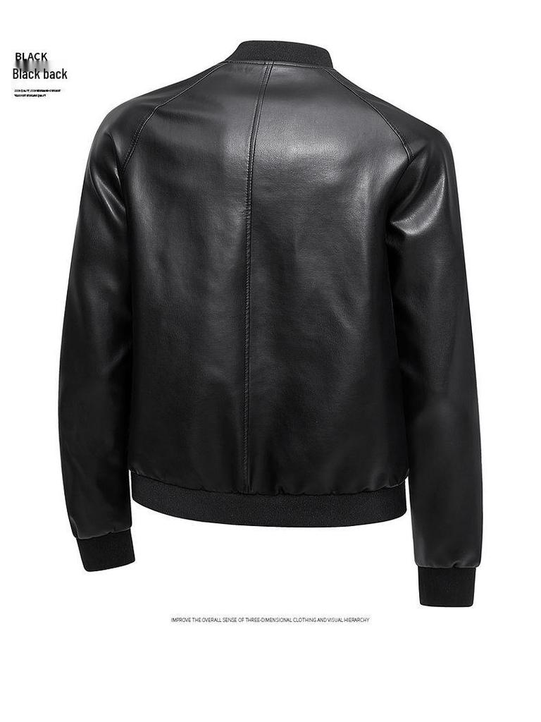 Men's Stand Collar Motorcycle Leather Jacket - Spring/Autumn, Casual & Stylish for Teens and Adults.