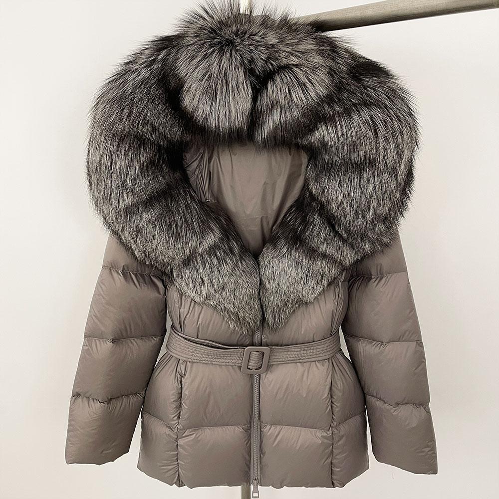 OFTBUY 2024 Jachetă albă din puf de rață, groasă, caldă, 90%, jachetă de iarnă pentru femei, cu guler de blană de raton naturală, cu glugă, casual