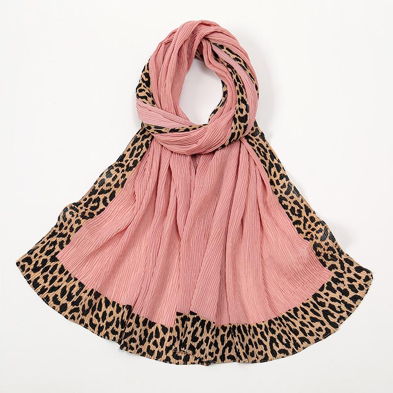 Winter Plain Solid Wrinkle Sexy Leopard Chain Viscose Shawl Scarf High Quality Wrap Pashmina Stole Bufanda Muslim Hijab 180*70Cm