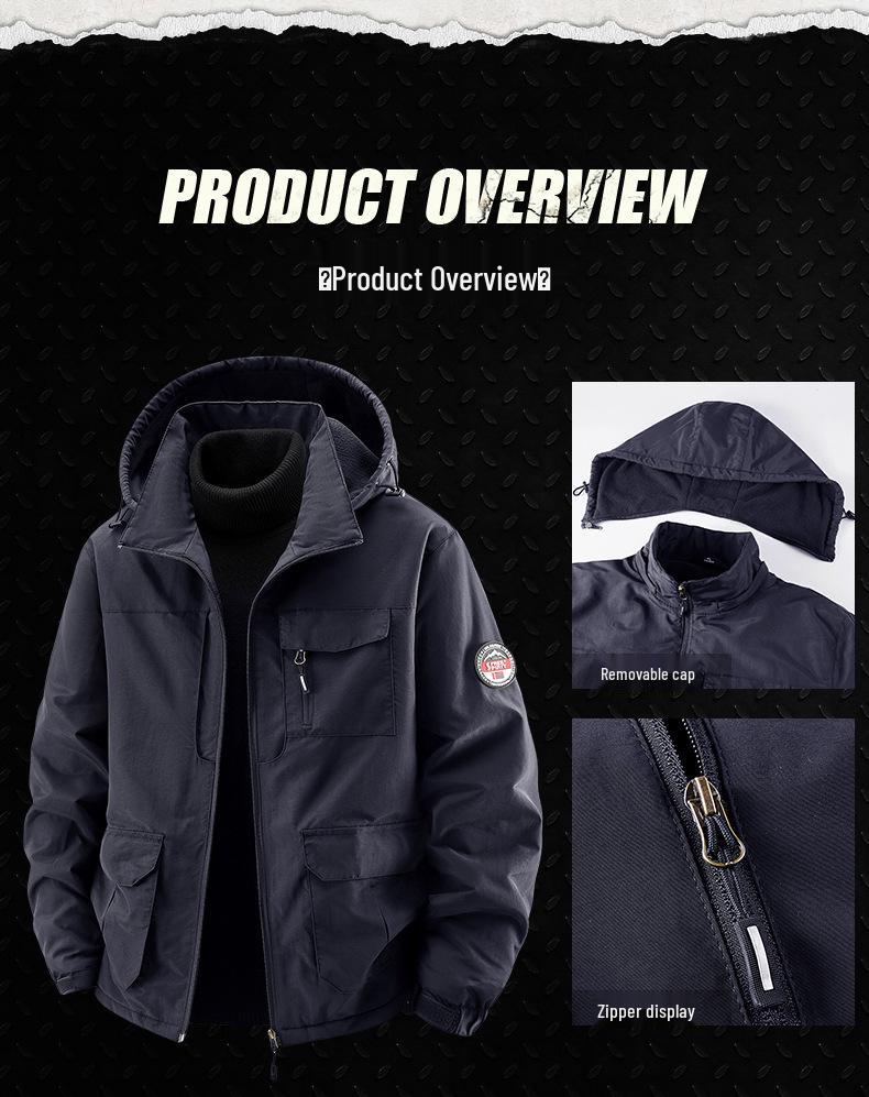 Men's Thick Fleece-Lined Workwear Jacket with Detachable Hood - Trendy Casual Style 23011R