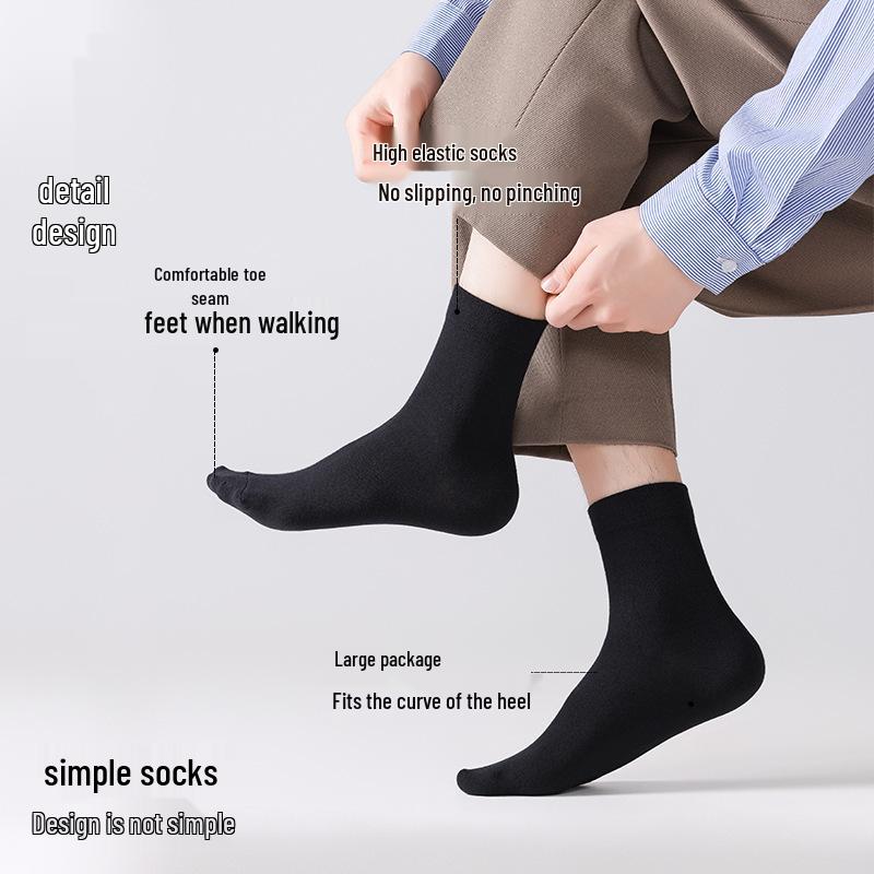 Zhuji Men’s Antibacterial Sweat-Absorbent Cotton Mid-Calf Business Socks
