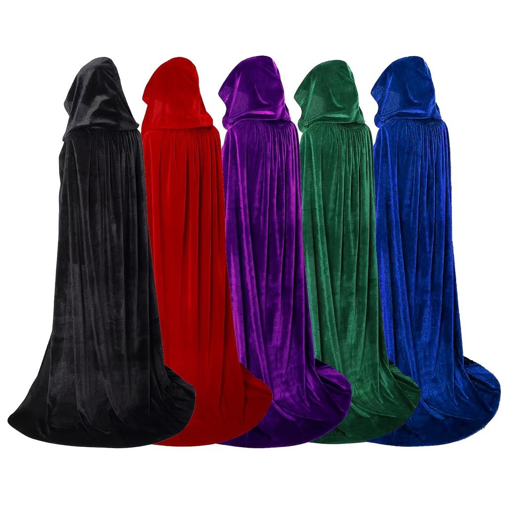 1Pc Velvet Hooded Cape, Halloween Cloak Robe Unisex Witch And Elf Cosplay Accessory Suitable For Costume Masquerades, Devil And Vampire Dark Outfits