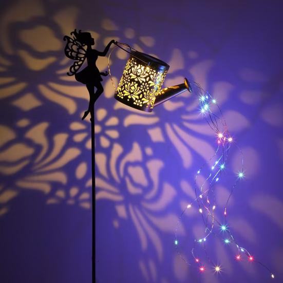 Solar Watering Can Light Metal Watering Can String Light Retro Hollowed-Out LED Solar Lantern for Outdoor Garden Patio Yard Pathway Decoration