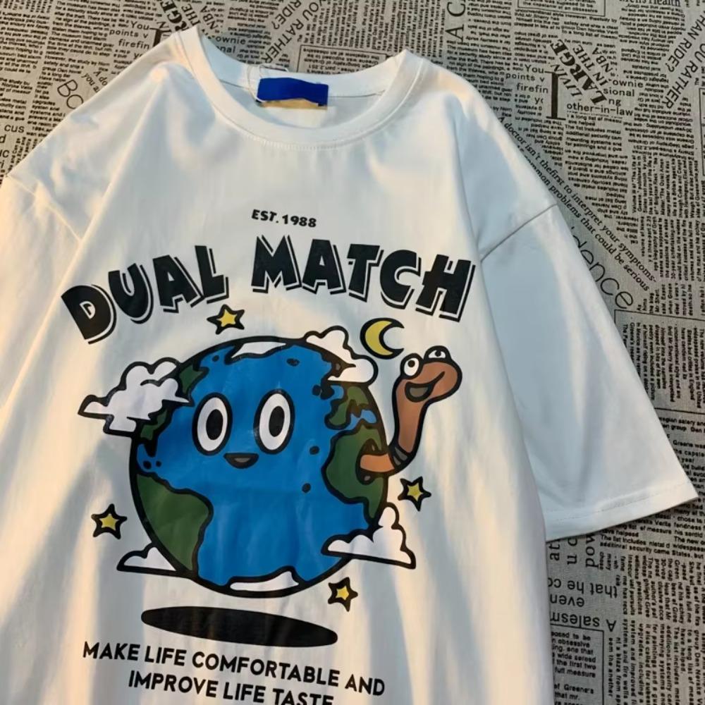 

Планета Черепах Американская Ретро Мультяшная Футболка с Коротким Рукавом с Принтом Мужская Женская Модная Свободная Универсальная Парная Футболка с Рукавом до Локтя XXXXXL