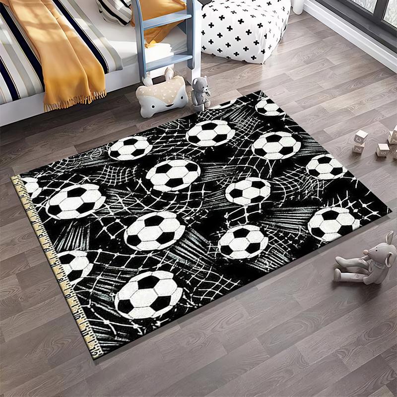 Black Carpet with Soccer Ball Pattern, Sports Theme for Living Room Suitable for Use As an Anti-slip for Living Room Bedroom Sofas