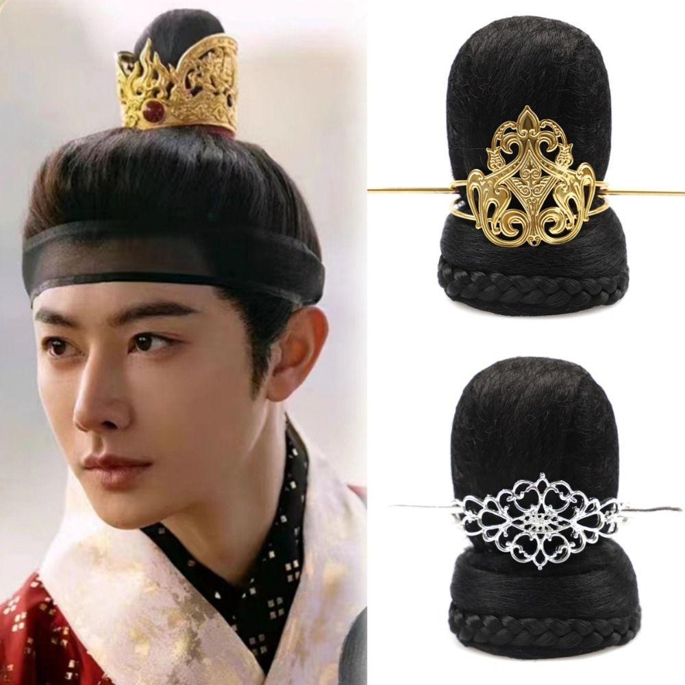 

Hanfu Hairpin Hanfu Wig for Men Antique Headwear Fake Hair Bun Tang Dynasty Style 1