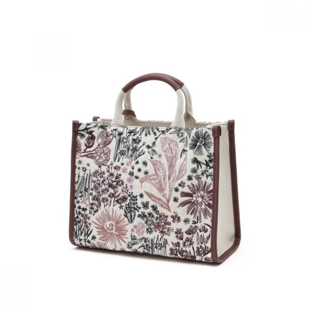 Daks Burgundy Flower Embroidery Jacquard Tote Bag S