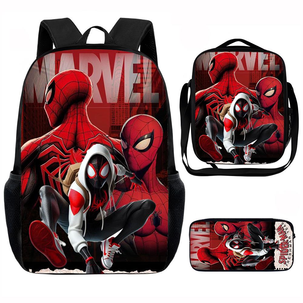 Spider-Man School Bag Lunch Bag Pencil Bag Elementary School Backpack Cartoon Peripheral Backpack Children's Bag Three-piece Set