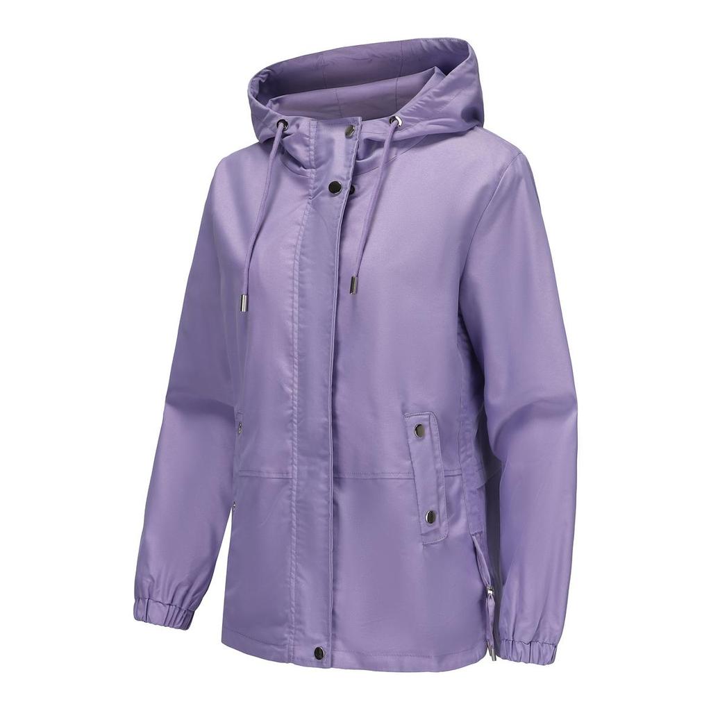 Damen Windjacke mit Kapuze und Reißverschluss, winddicht, einfarbig, lockerer Trenchcoat für Herbst und Winter, lässige Outdoor-Wanderbekleidung