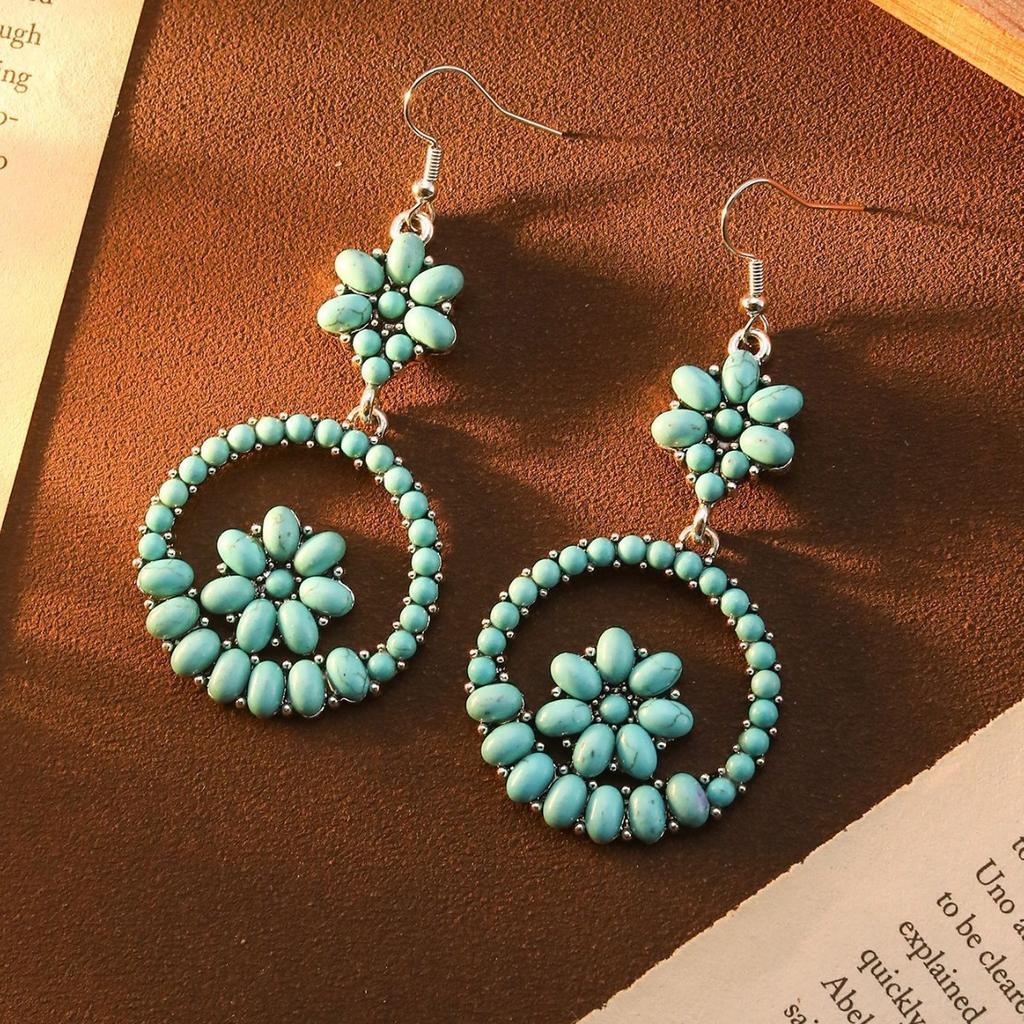 Böhmische Diamant Türkis Blume Stern Ohrringe Hohes Niveau Retro Ethnischer Stil Ohrringe