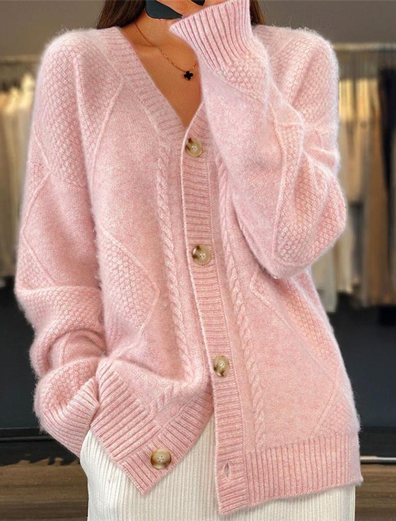 2025 Fall/Winter Women's V-Neck Long Sleeve Jacquard Knit Cardigan Sweater