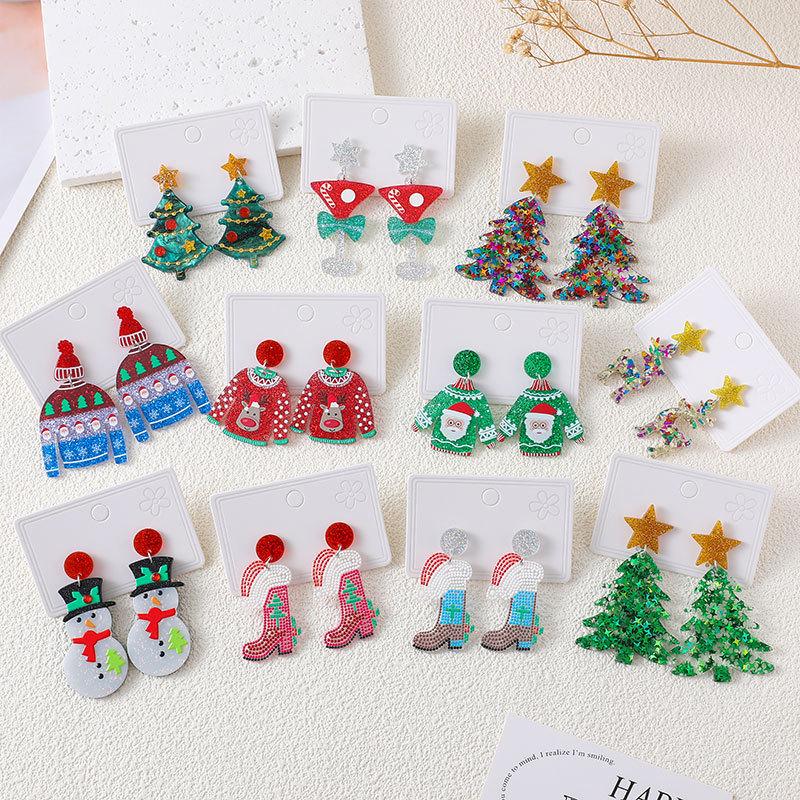 European & American Christmas Earrings: Cute Snowflake & Tree Designs for Women