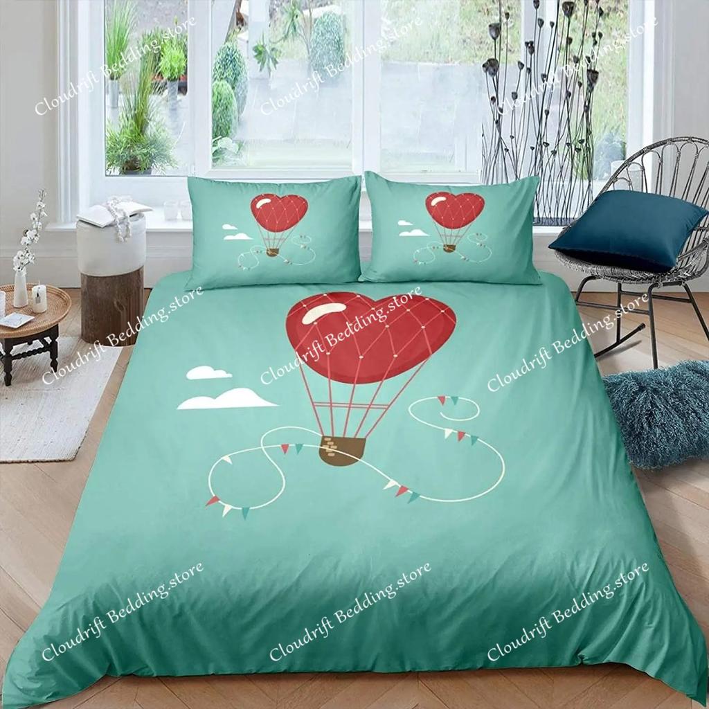 Hot Air Balloon Duvet Cover Set King Queen Full Size Polyester Comforter Cover For Kids Boys Girls Bedding Set With Pillowcase