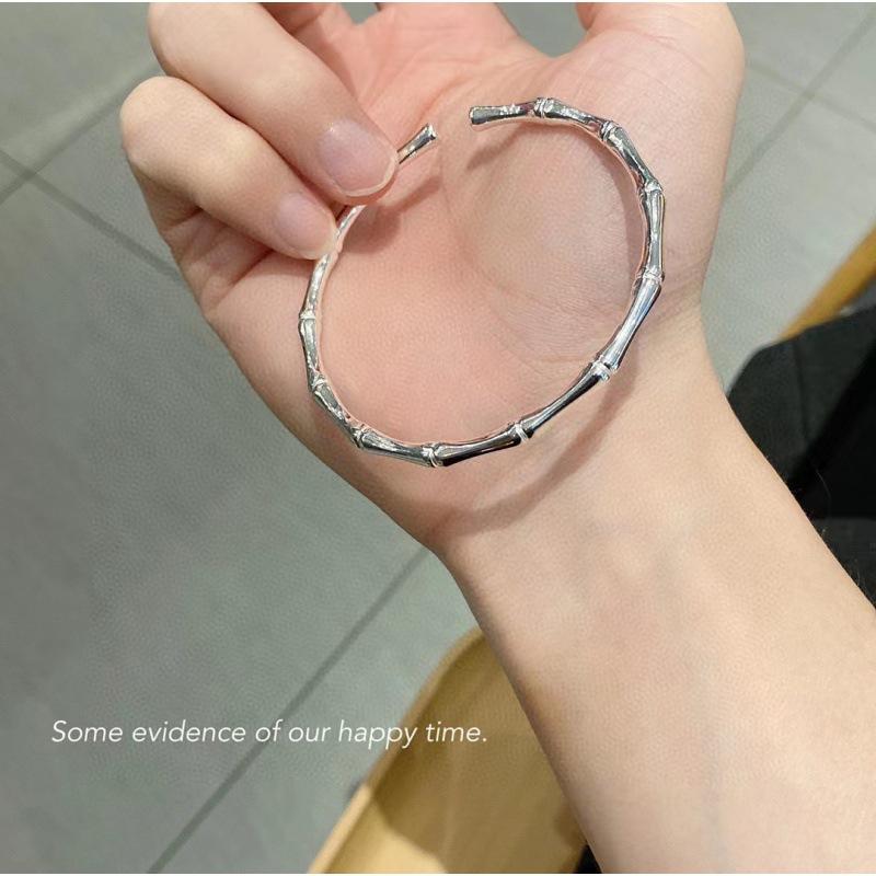 Zuyin 999,9 гладкий матовый бамбуковый браслет с открытым гладким лицом, женский простой бамбуковый серебряный браслет, подарок на день Святого Валентина Adjustable size