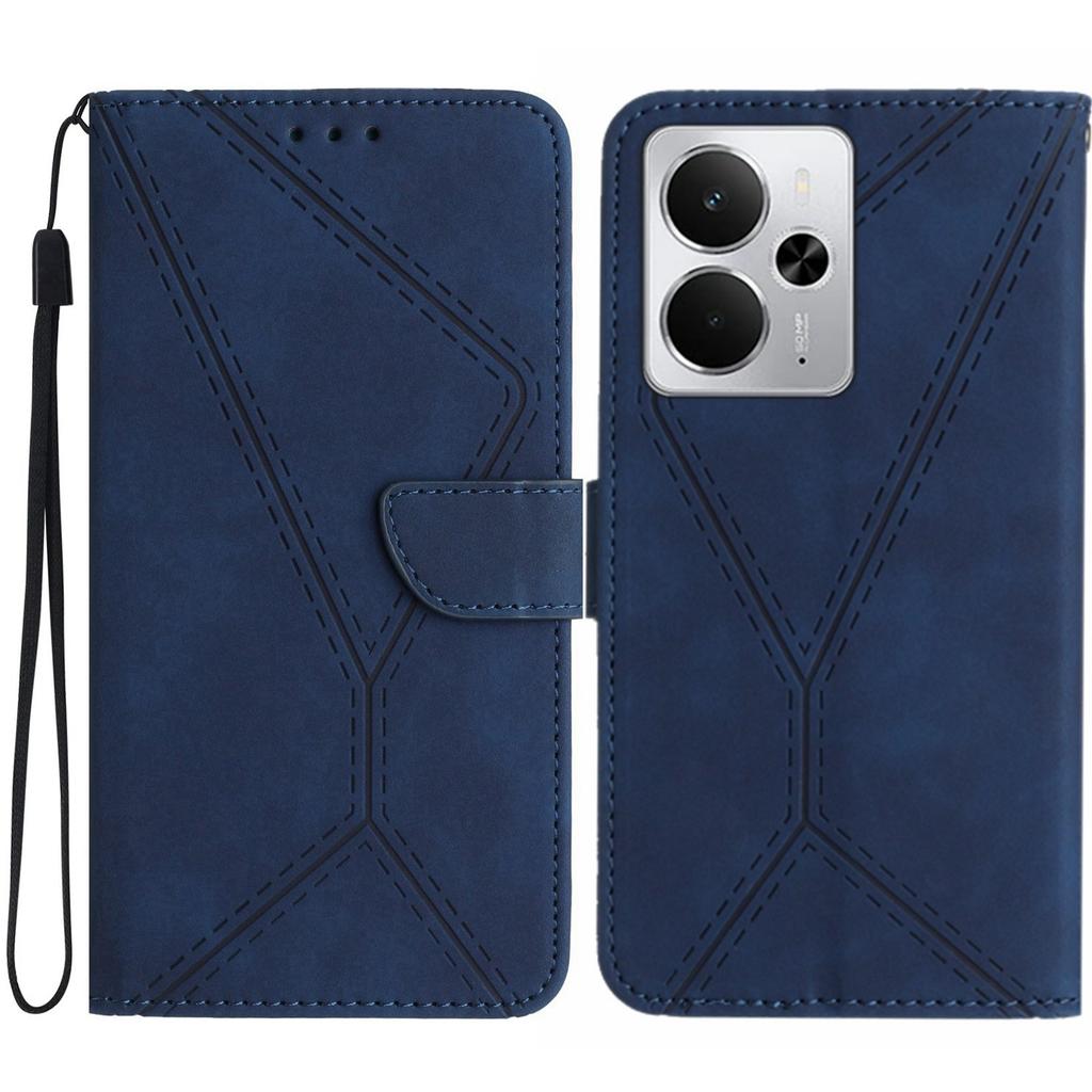 For Realme 14 5G/P3 5G Case Skin Touch Lines Imprinted PU Leather Flip Phone Cover