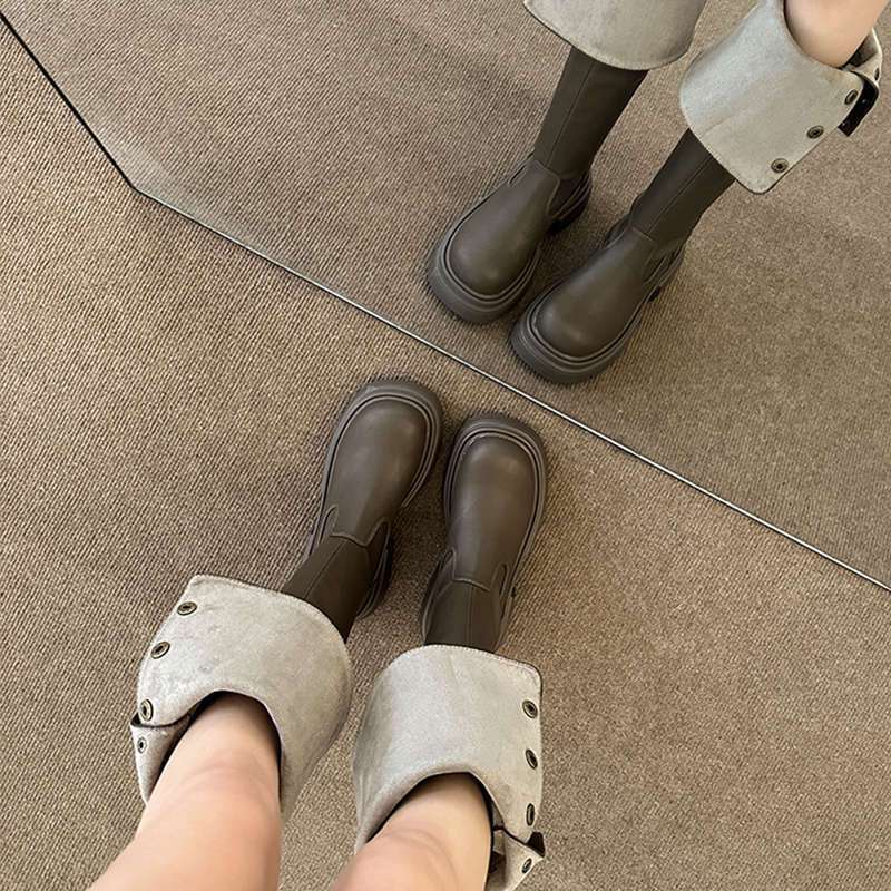 Two wear thick-soled long boots over the knee, children's season thick-heeled velvet boots