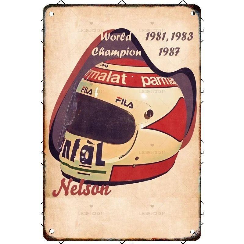 Vintage Formula 1 Helmet Metal Tin Sign Bar Garage Club Wall Decor