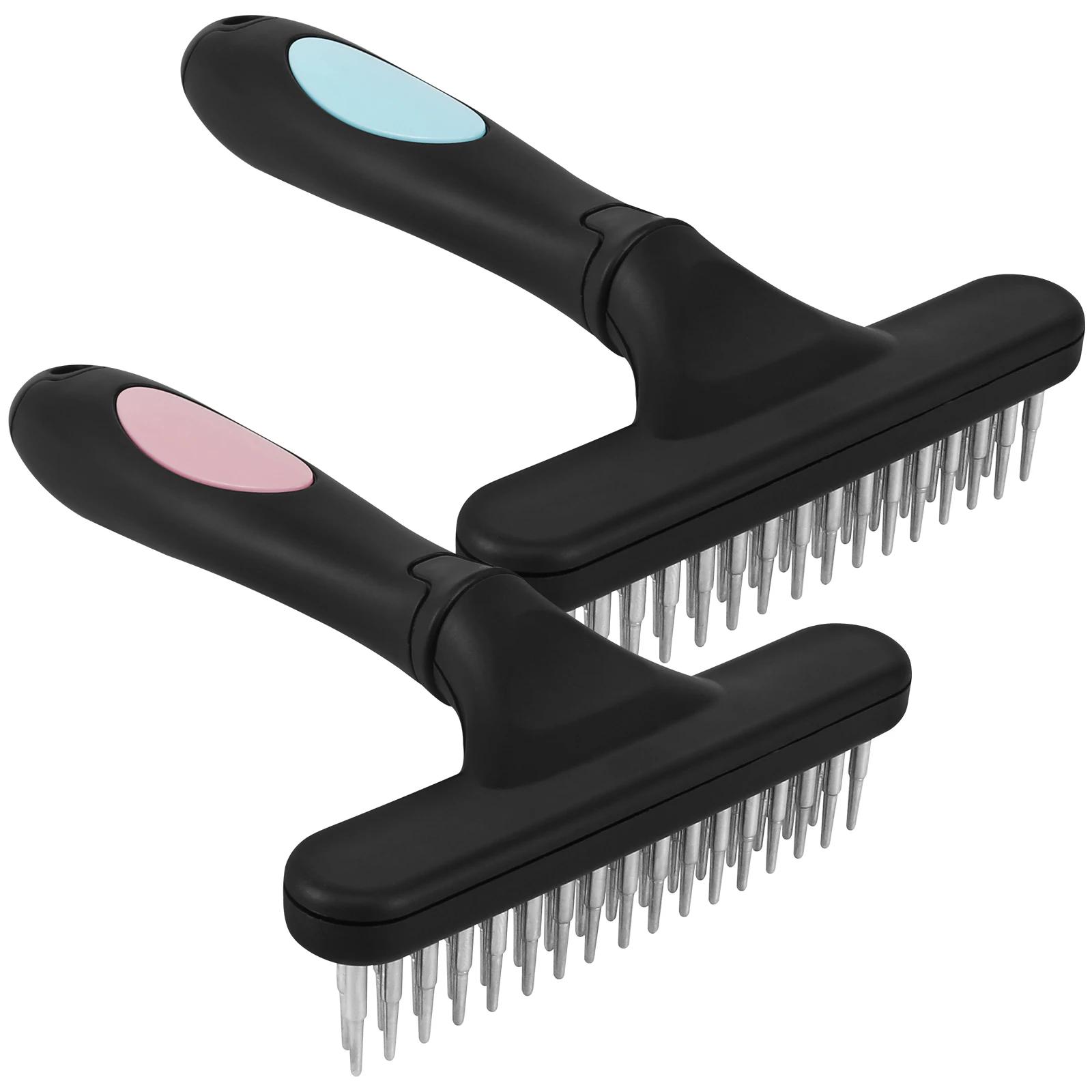 

2Pcs Carpet Rake with Handle Pet Hair Cleaning Brush for Fluffy Rug Restoration Ergonomic Handheld 2 Row Tooth Brush Tool XS