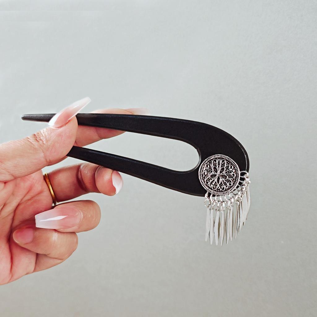 Ebony Ancient Wind Hairpin Exquisite Disk Pull Hair Glazed Beads Flowers Tassel Step Shaking Hanfu Ancient Costume Hairpin Hair Accessory