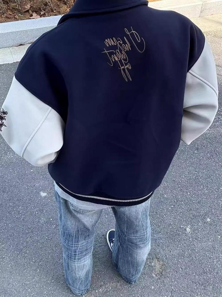 Unisex Vintage Letter Embroidery Baseball Jacket: Loose Fit for Spring & Autumn