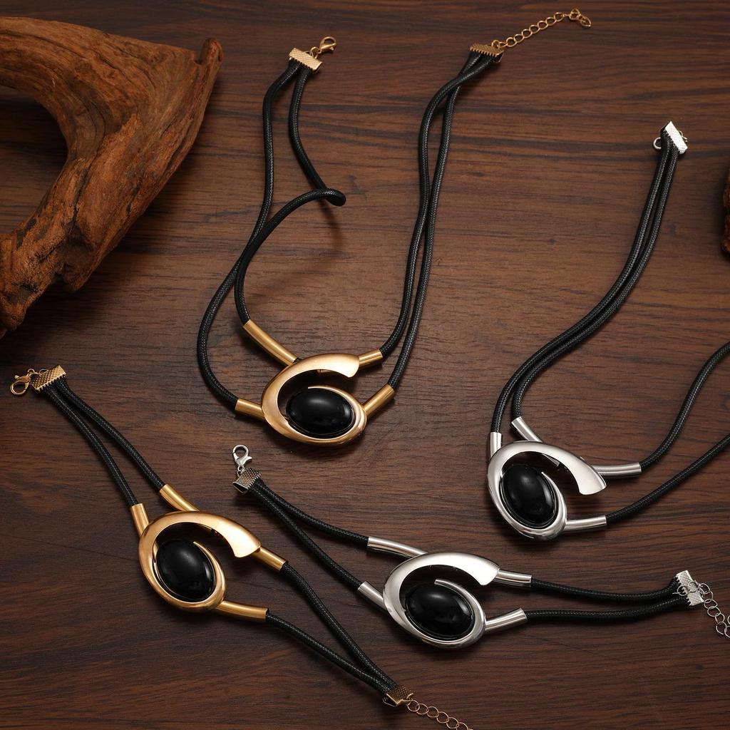 Bohemian Špirálový Šnek Akrylový Drahokam Šperky Set: Dámská sada náhrdelníku a náramku