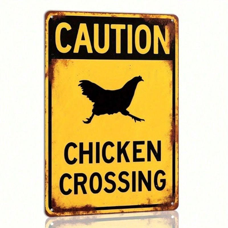 

Funny Chicken Crossing Farmhouse Sign, Metal Wall Art Vintage Decor for Kitchen Outdoor