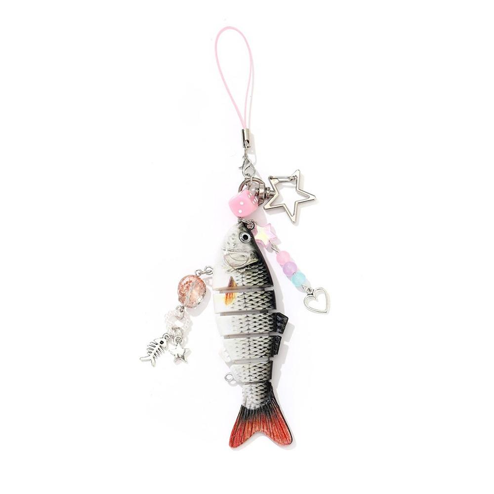 Colorful Simulation Fish Keychain Acrylic Multi Jointed Fish Hook Key Chain Multi-Section Design Simulation Fish Bait Keychain