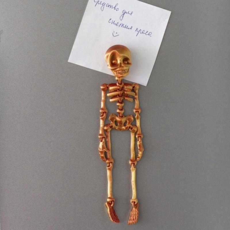 Poseable Skeleton Fridge Magnet 3D Printed Articulated Skeleton Decor Halloween Horror Luminous Skull Magnet Fridge Sticker