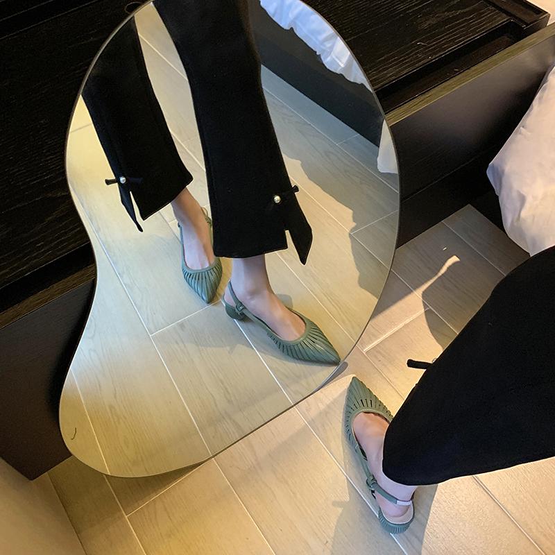 Mode 2024 Sommer/Frühling Damen Schuhe Spitz Zehe Sandalen Riemchen Mittelhohe Absätze Spaltleder Kleiderschuhe für Damen Rom Gladiatoren Schuhe