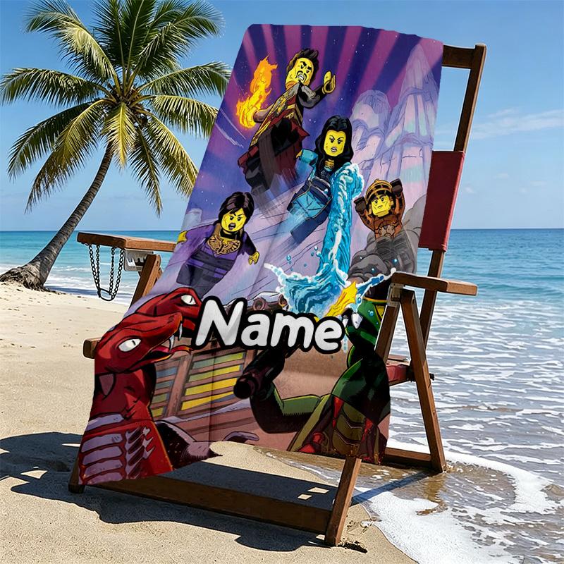 Custom Name Personalized N Nininjago Print Beach Towel, for Trip Camping Beach Party Home Decor, Birthday Gift for Family & Friends