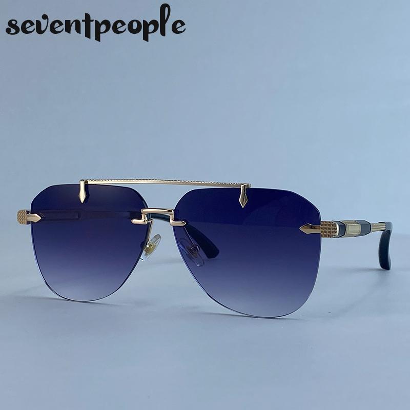 Steampunk Oversized Rimless Pilot Sunglasses Men Luxury Brand Trendy Oval Metal Punk Sun Glasses Retro Outdoor Shades UV400