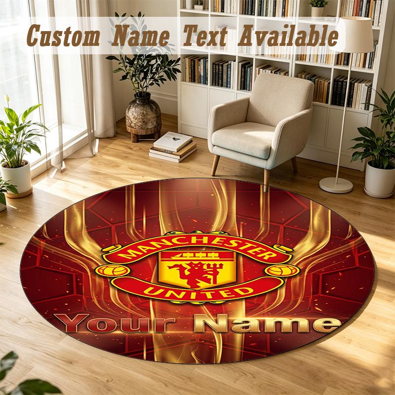 Round Rug Custom NameManchester United Pattern Non Slip Carpet Home Floor Decor