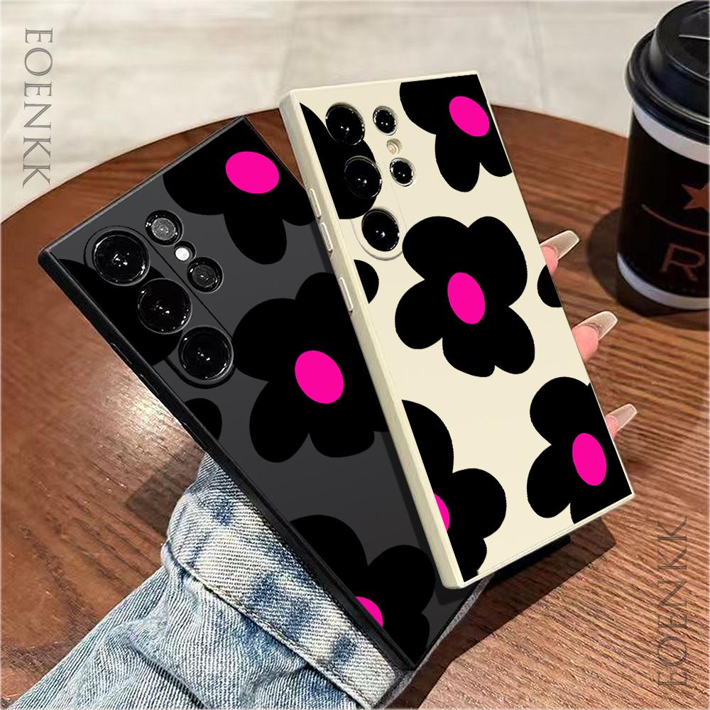 Black Flower Printed Phone Case For Samsung Galaxy Note 10 20 Lite S25 S24 S23 S22 Plus S21 S20 Ultra FE Plus 5G Anti-fall Cover