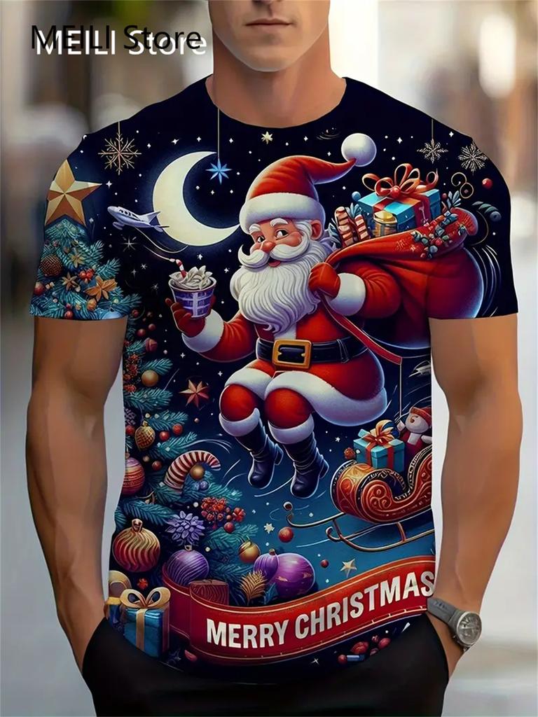 Christmas Unisex's T Shirt Funny 3d Santa Claus Print T Shirts Casual Pullover Short Sleeve Fashion Shirts Graphic Tees Sweatshirt