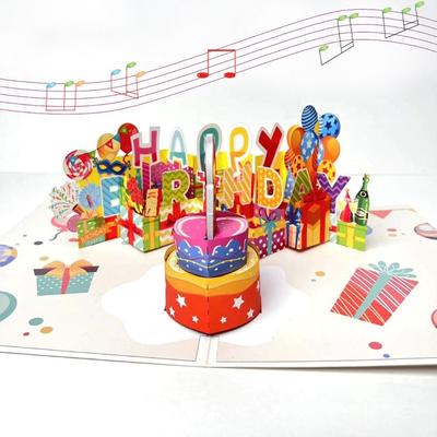 Musical and Light Happy Birthday Card Effect Hollow Paper Carving 3D Popup Greeting Card Unique Blowable Led Candle