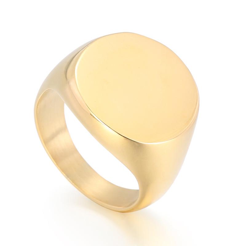 Geometrischer runder Titanstahlring mit graviertem Logo - Polierter Edelstahl für Männer & Frauen, Kalter Stil