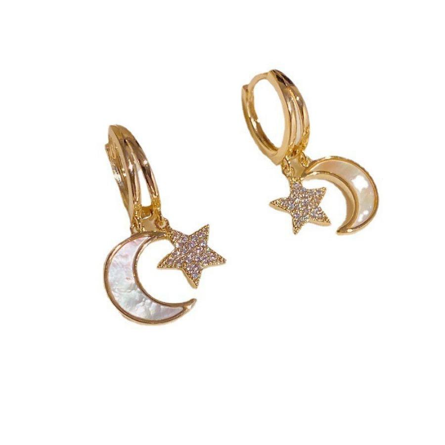 1 Pair of Silvery Full- Star and Moon Stud Earrings, Simple, , and Fashionable Wearable Jewelry, Suitable for Daily Commuting and Parties