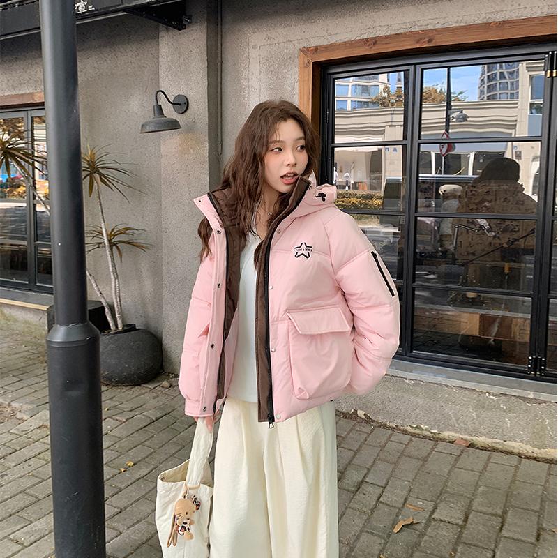 Jesień Zima Pogrubiona Ciepła Parka Kobiety Casual Słodki Jednolity Kolor Duża Kieszeń Luźny Płaszcz z Kapturem Kurtki Odzież Wierzchnia