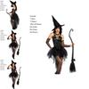 Women Sorceress Costume Halloween Sleeveless V Neck Bubble Witch Cosplay Dress