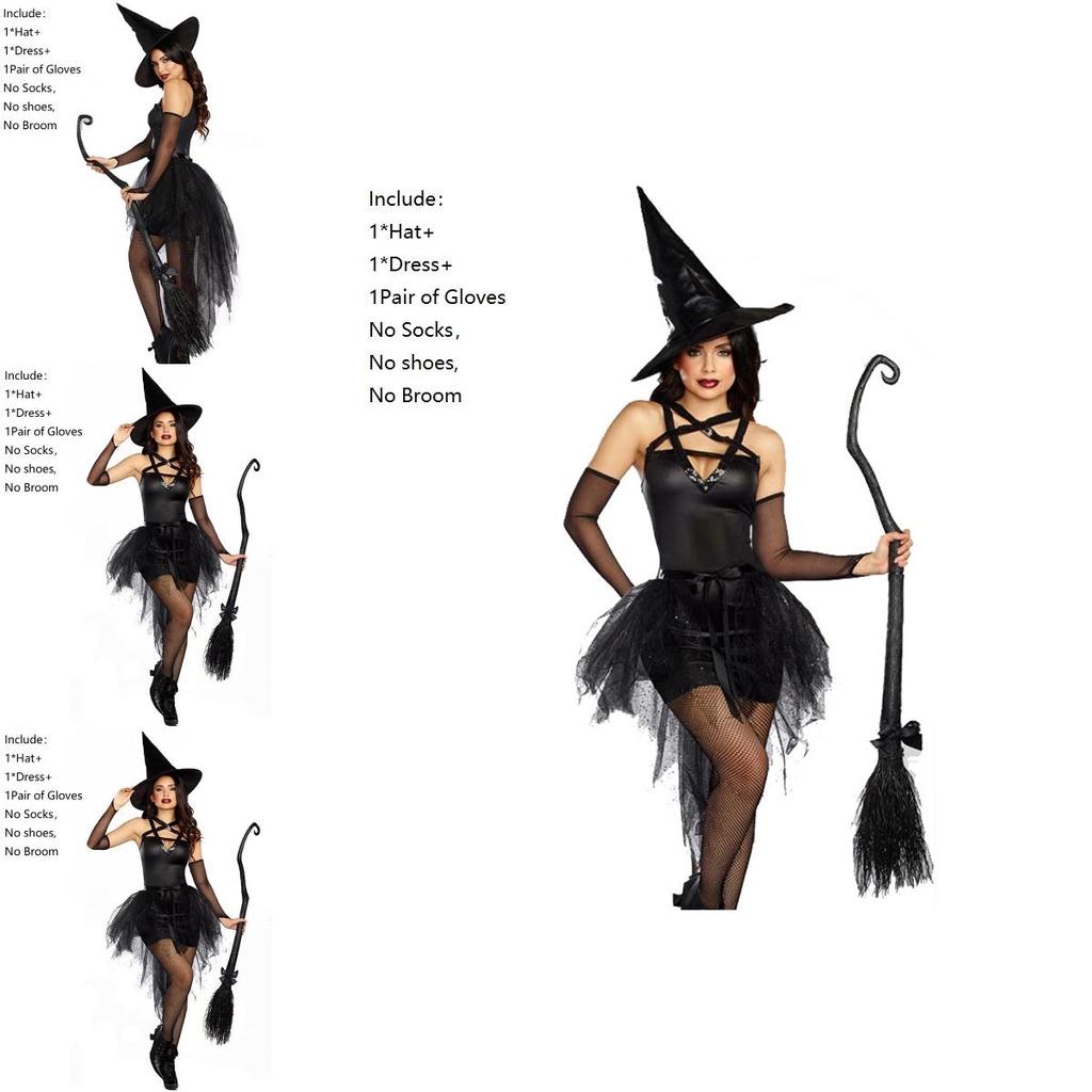 Women Sorceress Costume Halloween Sleeveless V Neck Bubble Witch Cosplay Dress
