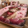 3pcs Valentine's Day Romantic Highland Cow Print coreless Bed Sheet Set Multiple Sizes Bed Cover Bedroom Bedding Decoration