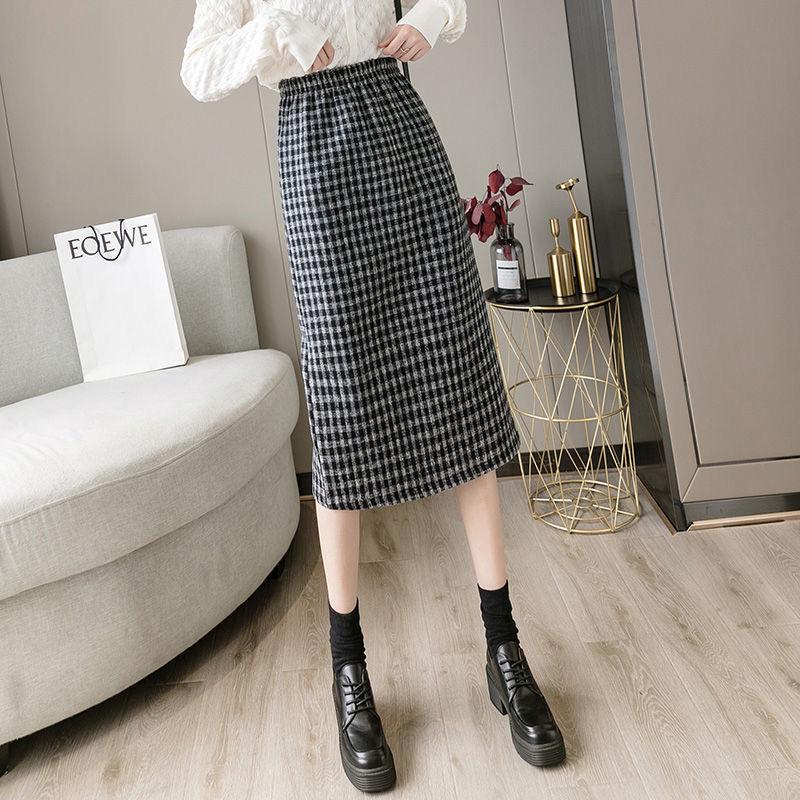 

Женская миди-юбка в гусиную лапку из смесовой шерсти – на флисовой подкладке, длиной ниже колена, облегающая, с разрезом, осень/зима 2024 3XL 75-88 kg