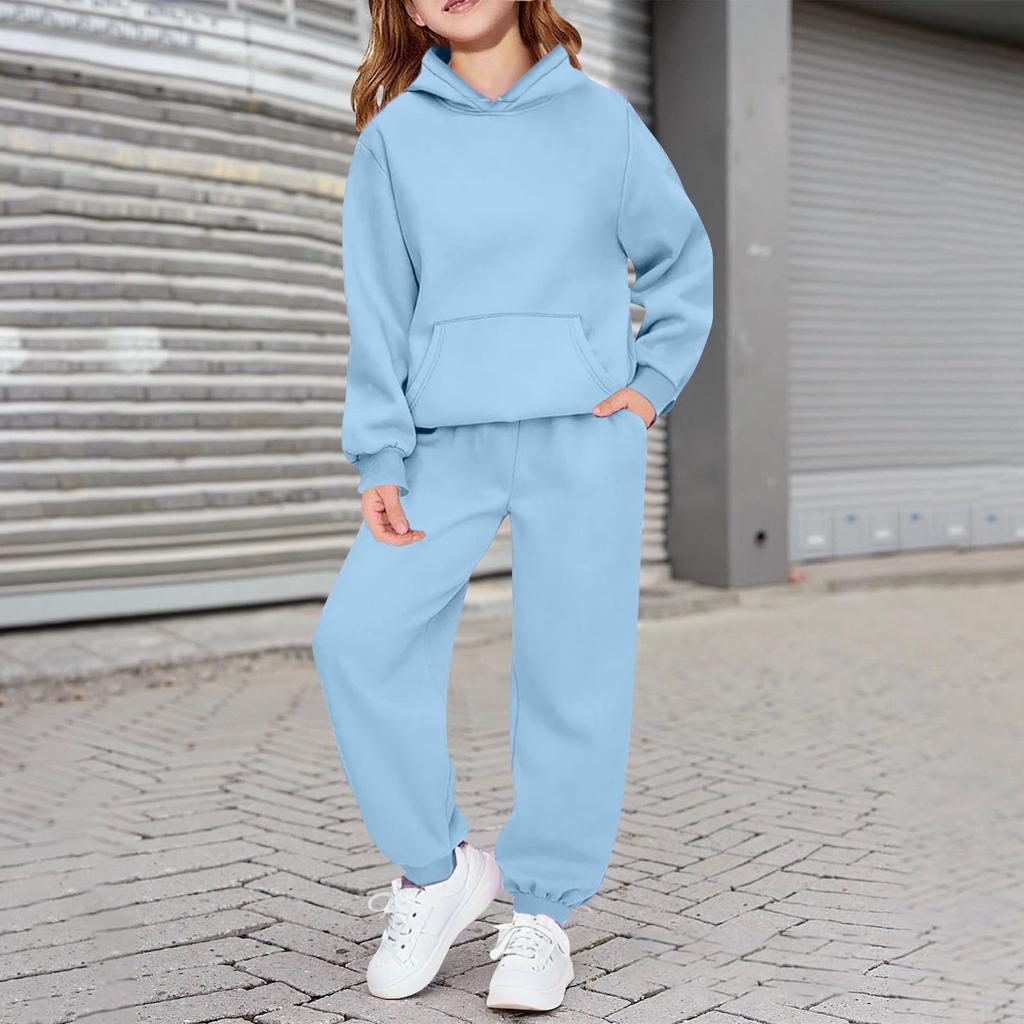 Children's Solid-color Long-sleeved Hoodie And Sweatshirt Set
