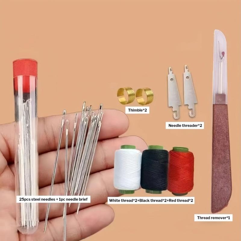 Sewing Kit 34 Pcs with Large Eye Steel Needles Colored Threads Ideal for Beginner Seamstress Home Daily Mending