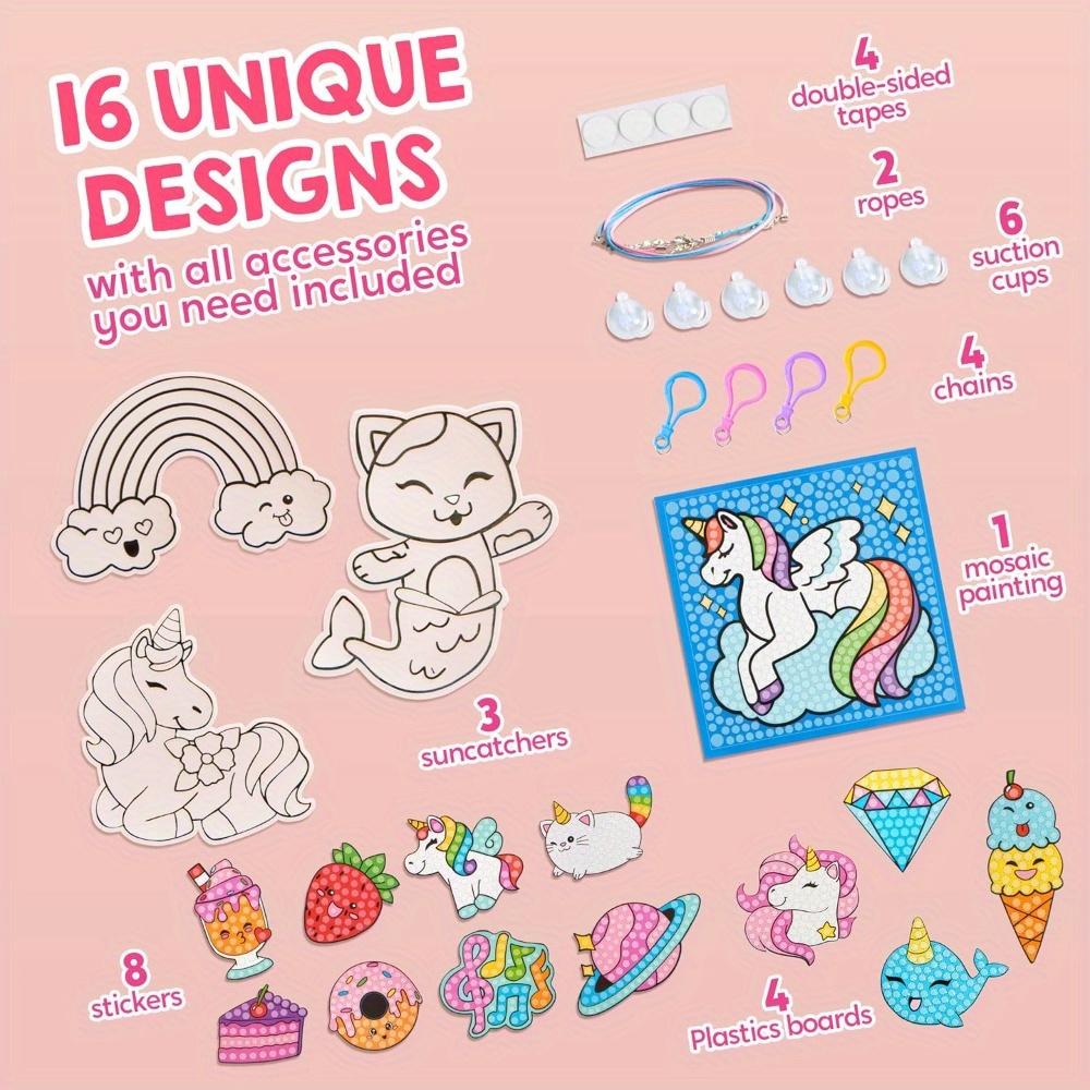 JOYFY 16 Projekte Edelsteinmalerei Kinder Diamant-Edelsteinmalerei-Set mit 5D-Edelsteinen für Mädchen im Alter von 6-12 Jahren Edelstein-Bastelaktivitäten-Sets Geschenk
