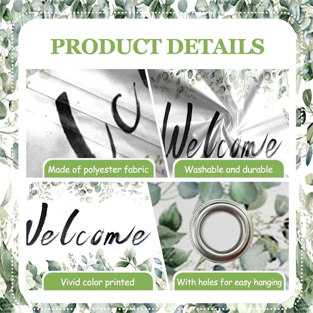 CSFOTO 7x16 stóp Baner Dekoracyjny Drzwi Garażowe z Motywem Witamy Wiosenne Rośliny Liście Dekoracja Garażu Tło Zielone Liście Eukaliptusa Duże Drzwi Garażowe