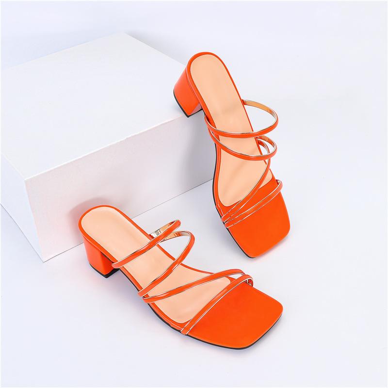

Новинка лета, квадратный носок с тонким ремешком Пномпень повседневные толстый каблук высокий каблук крутые шлепанцы женские 43 оранжевый