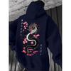 Black Dragon Cherry Blossom Print Hoodie Loose Drop Shoulder Unisex Pullover Sweatshirt Couples Winter Casual Wear