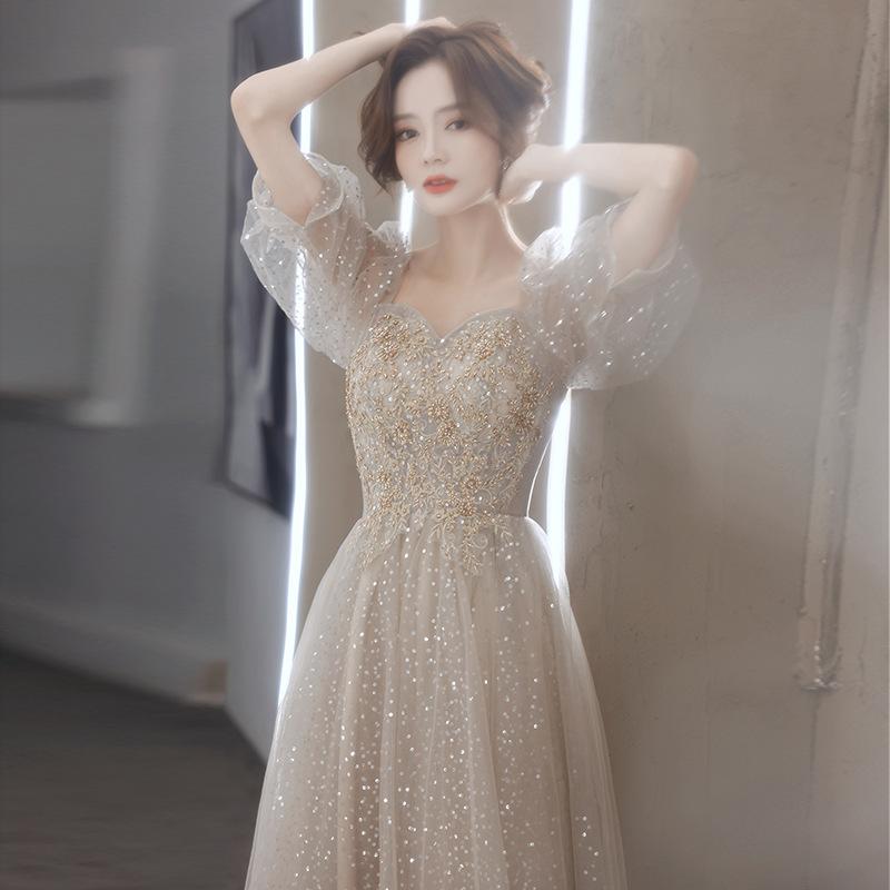 Banquet Evening Dress 1011 Summer Simple Bubble Sleeve Art Test Performance Dress Annual Meeting School Ceremony Gala Dress